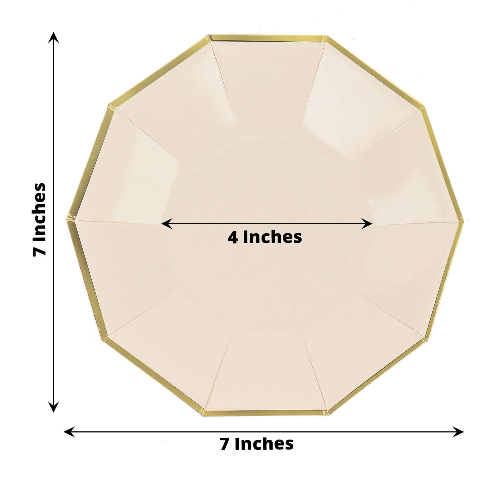 25 - Pack Paper 7" Decagon Appetizer Plates in Beige with Gold Foil Rim - Bell Racket Store