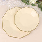 25 - Pack Paper 7" Decagon Appetizer Plates in Beige with Gold Foil Rim - Bell Racket Store