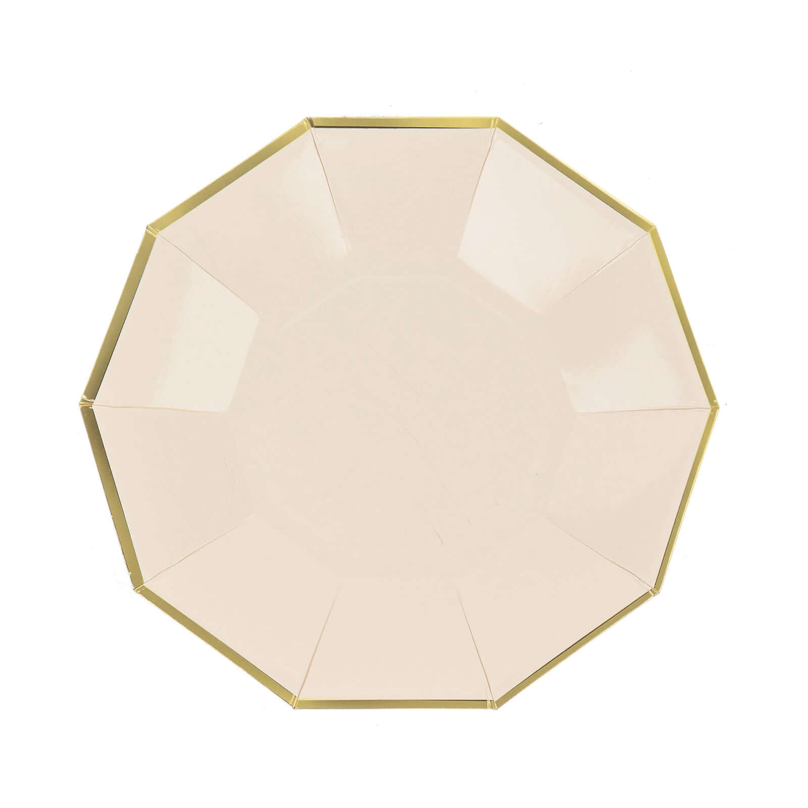 25 - Pack Paper 7" Decagon Appetizer Plates in Beige with Gold Foil Rim - Bell Racket Store