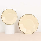 25 - Pack Paper 7" Decagon Appetizer Plates in Beige with Gold Foil Rim - Bell Racket Store