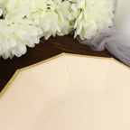25 - Pack Paper 7" Decagon Appetizer Plates in Beige with Gold Foil Rim - Bell Racket Store