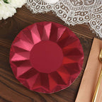 25 - Pack Paper 7" Round Dessert Plates in Burgundy with Geometric Prism Rim - Disposable 400GSM Appetizer Salad Plates - Bell Racket Store