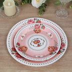 25 - Pack Paper 7" Round Dessert Plates in Dusty Rose with Vintage Rose Flower Print - Disposable Appetizer Salad Plates - Bell Racket Store