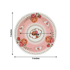 25 - Pack Paper 7" Round Dessert Plates in Dusty Rose with Vintage Rose Flower Print - Disposable Appetizer Salad Plates - Bell Racket Store