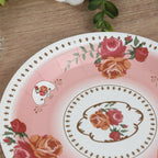 25 - Pack Paper 7" Round Dessert Plates in Dusty Rose with Vintage Rose Flower Print - Disposable Appetizer Salad Plates - Bell Racket Store
