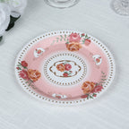 25 - Pack Paper 7" Round Dessert Plates in Dusty Rose with Vintage Rose Flower Print - Disposable Appetizer Salad Plates - Bell Racket Store