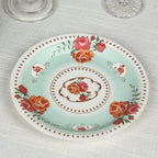 25 - Pack Paper 7" Round Dessert Plates in Light Turquoise with Vintage Rose Flower Print - Disposable Appetizer Salad Plates - Bell Racket Store