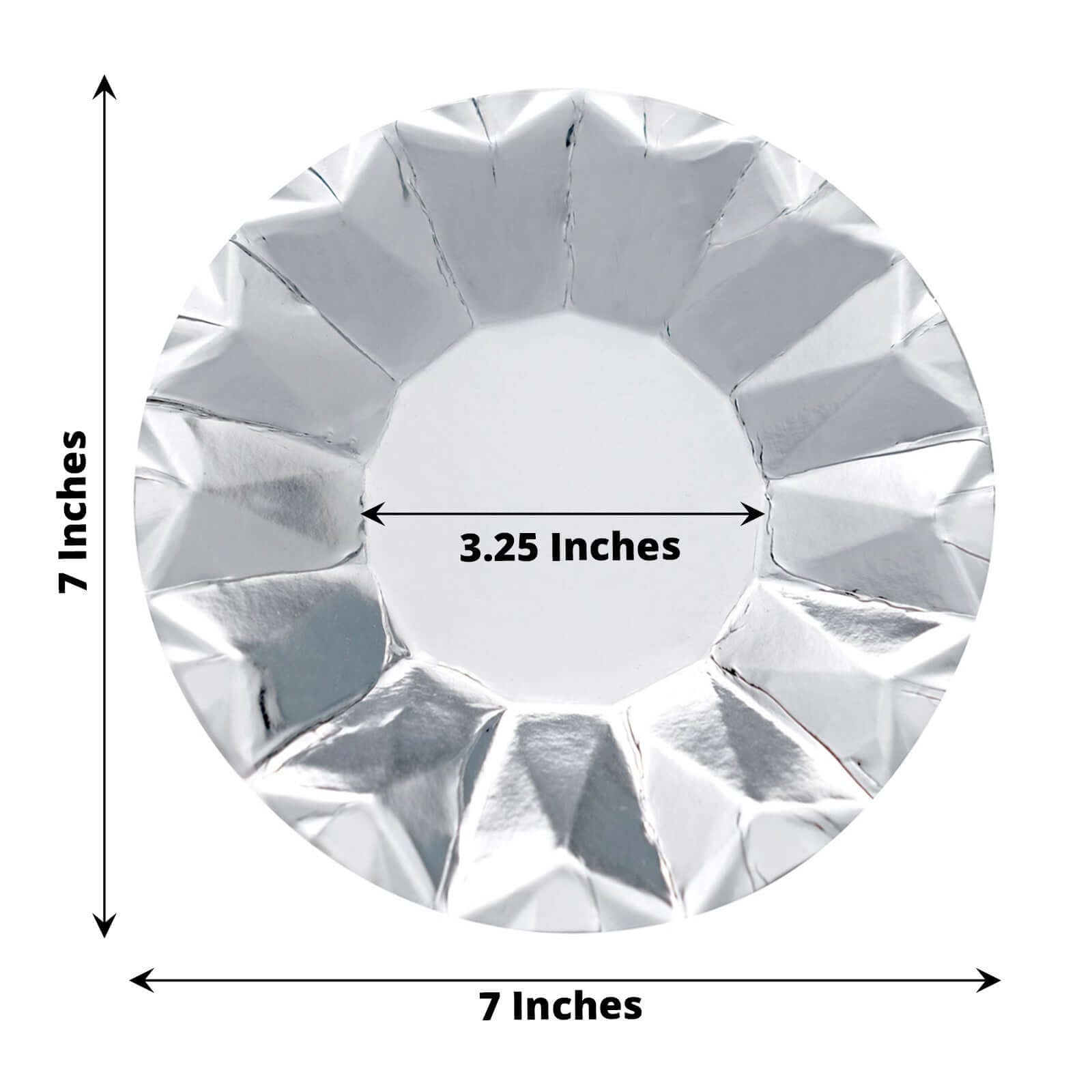 25 - Pack Paper 7" Round Dessert Plates in Metallic Silver with Geometric Prism Rim - Disposable 400GSM Appetizer Salad Plates - Bell Racket Store