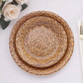 25 - Pack Paper 7" Round Dessert Plates in Natural with Woven Rattan Print - Rustic Farmhouse Disposable 300GSM Appetizer Salad Plates for Indoor & Outdoor Gatherings - Bell Racket Store