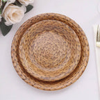 25 - Pack Paper 7" Round Dessert Plates in Natural with Woven Rattan Print - Rustic Farmhouse Disposable 300GSM Appetizer Salad Plates for Indoor & Outdoor Gatherings - Bell Racket Store