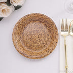 25 - Pack Paper 7" Round Dessert Plates in Natural with Woven Rattan Print - Rustic Farmhouse Disposable 300GSM Appetizer Salad Plates for Indoor & Outdoor Gatherings - Bell Racket Store