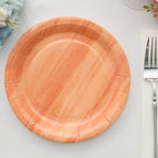 25 - Pack Paper 7" Round Dessert Plates in Natural Wood Grain Print - Disposable Appetizer Salad Plates for Rustic Farmhouse Style Events - Bell Racket Store