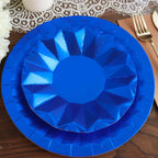 25 - Pack Paper 7" Round Dessert Plates in Royal Blue with Geometric Prism Rim - Disposable 400GSM Appetizer Salad Plates - Bell Racket Store