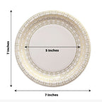 25 - Pack Paper 7" Round Dessert Plates in White with Gold Basketweave Rim - Bell Racket Store