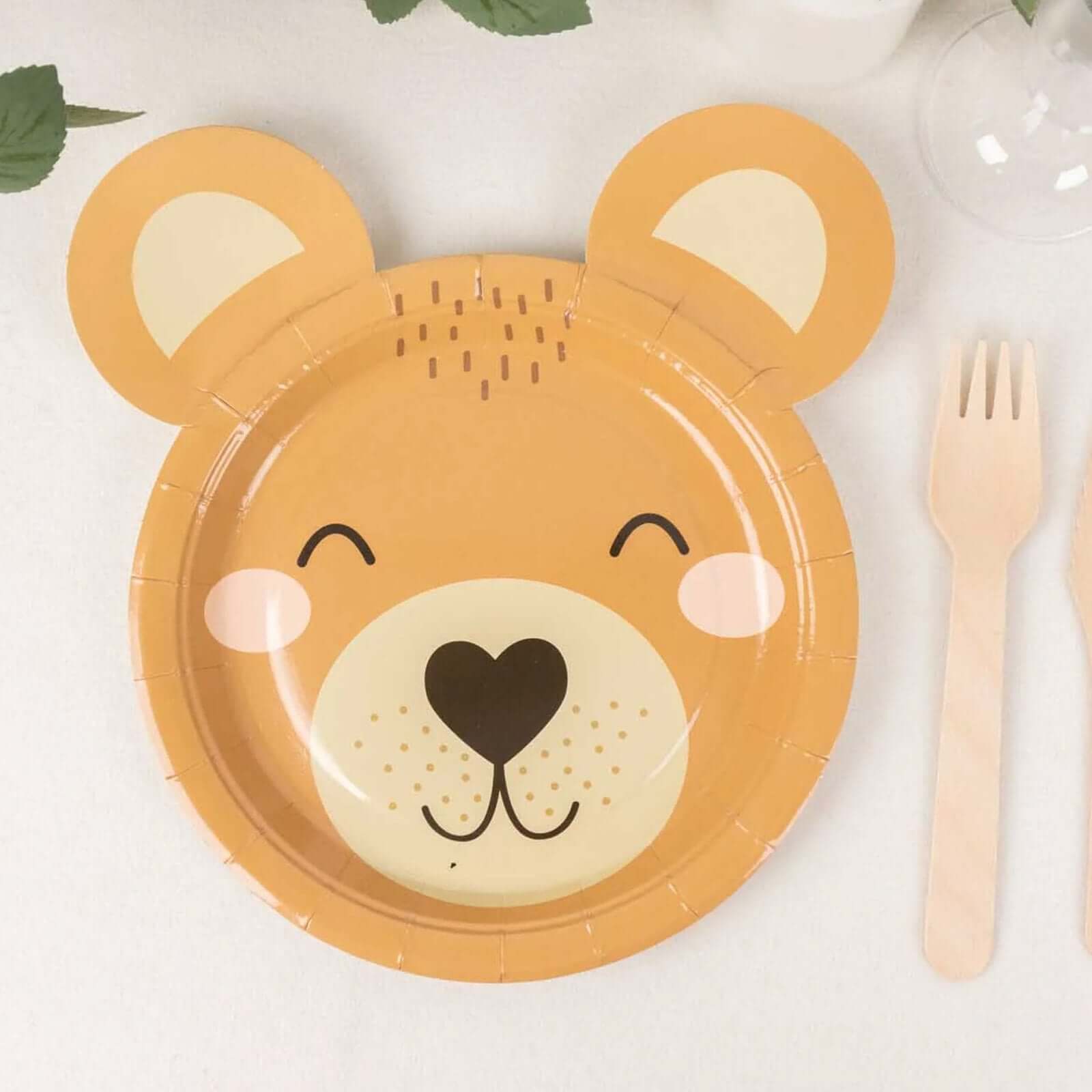 25 - Pack Paper 7" Round Plates Brown Teddy Bear Print - Disposable 300GSM Cute Bear Themed Appetizer Dessert Party Plates for Baby Shower Birthday Event Decoration - Bell Racket Store