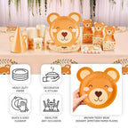 25 - Pack Paper 7" Round Plates Brown Teddy Bear Print - Disposable 300GSM Cute Bear Themed Appetizer Dessert Party Plates for Baby Shower Birthday Event Decoration - Bell Racket Store
