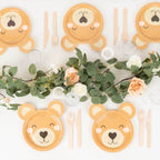 25 - Pack Paper 7" Round Plates Brown Teddy Bear Print - Disposable 300GSM Cute Bear Themed Appetizer Dessert Party Plates for Baby Shower Birthday Event Decoration - Bell Racket Store