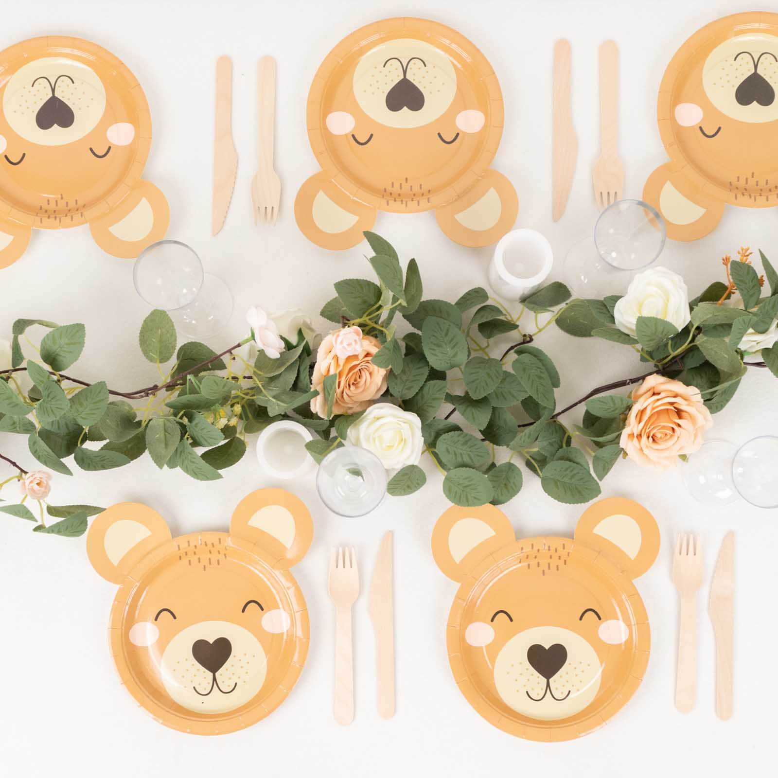 25 - Pack Paper 7" Round Plates Brown Teddy Bear Print - Disposable 300GSM Cute Bear Themed Appetizer Dessert Party Plates for Baby Shower Birthday Event Decoration - Bell Racket Store