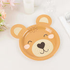 25 - Pack Paper 7" Round Plates Brown Teddy Bear Print - Disposable 300GSM Cute Bear Themed Appetizer Dessert Party Plates for Baby Shower Birthday Event Decoration - Bell Racket Store