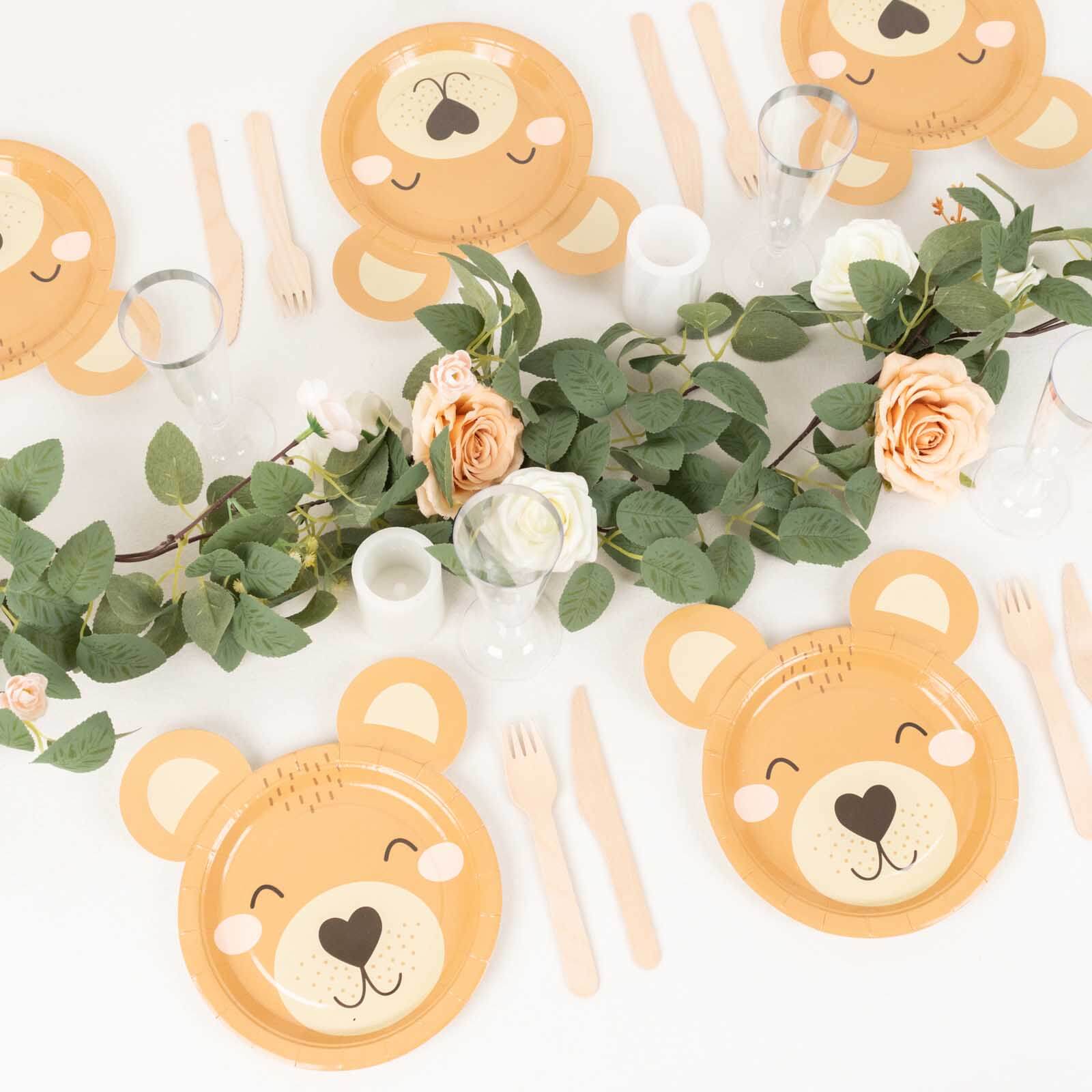 25 - Pack Paper 7" Round Plates Brown Teddy Bear Print - Disposable 300GSM Cute Bear Themed Appetizer Dessert Party Plates for Baby Shower Birthday Event Decoration - Bell Racket Store