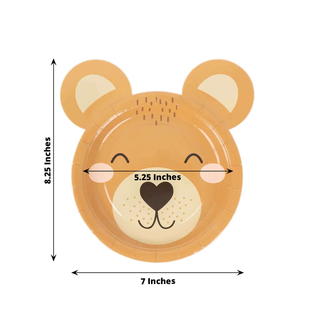 25 - Pack Paper 7" Round Plates Brown Teddy Bear Print - Disposable 300GSM Cute Bear Themed Appetizer Dessert Party Plates for Baby Shower Birthday Event Decoration - Bell Racket Store