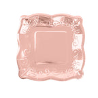 25 - Pack Paper 7" Square Dessert Plates in Rose Gold with Vintage Pottery Embossed Design - Shiny Metallic Disposable Appetizer Plates - Bell Racket Store