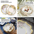25 - Pack Paper 8" Dessert Plates in White with Floral Print & Rose Gold Scallop Rim - Disposable 300GSM Appetizer Salad Plates - Bell Racket Store