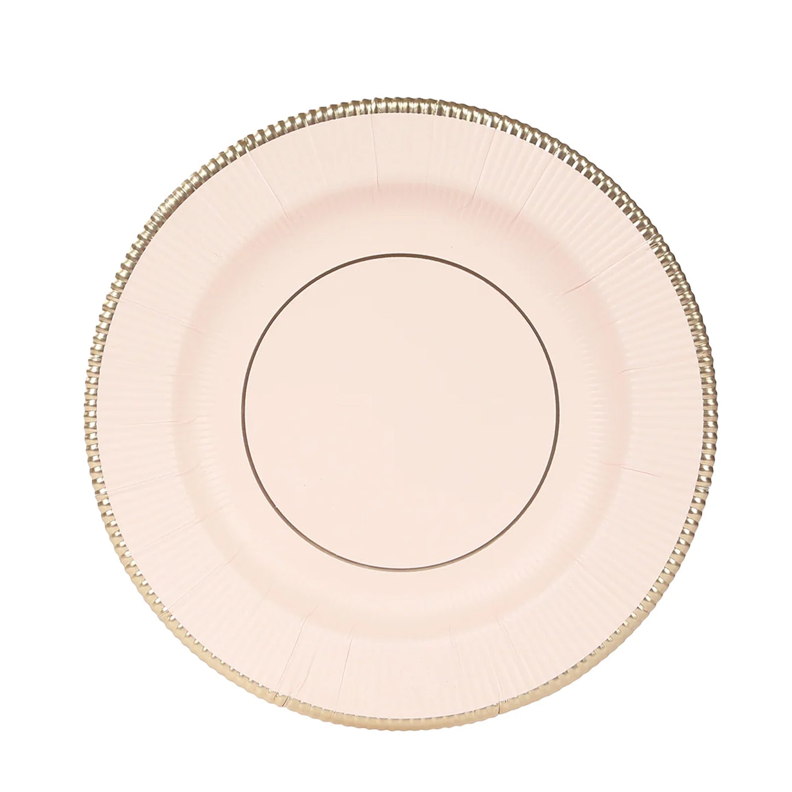 25 - Pack Paper 8" Round Dessert Plates in Blush Sunray Design with Gold Rim - Disposable Heavy Duty 350GSM Appetizer Salad Plates - Bell Racket Store