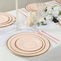 25 - Pack Paper 8" Round Dessert Plates in Blush Sunray Design with Gold Rim - Disposable Heavy Duty 350GSM Appetizer Salad Plates - Bell Racket Store