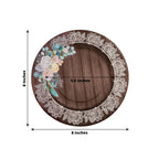 25 - Pack Paper 8" Round Dessert Plates in Brown Wood Print with Floral Lace Rim - Disposable Salad Appetizer Plates for Farmhouse Events & Rustic Themes - Bell Racket Store