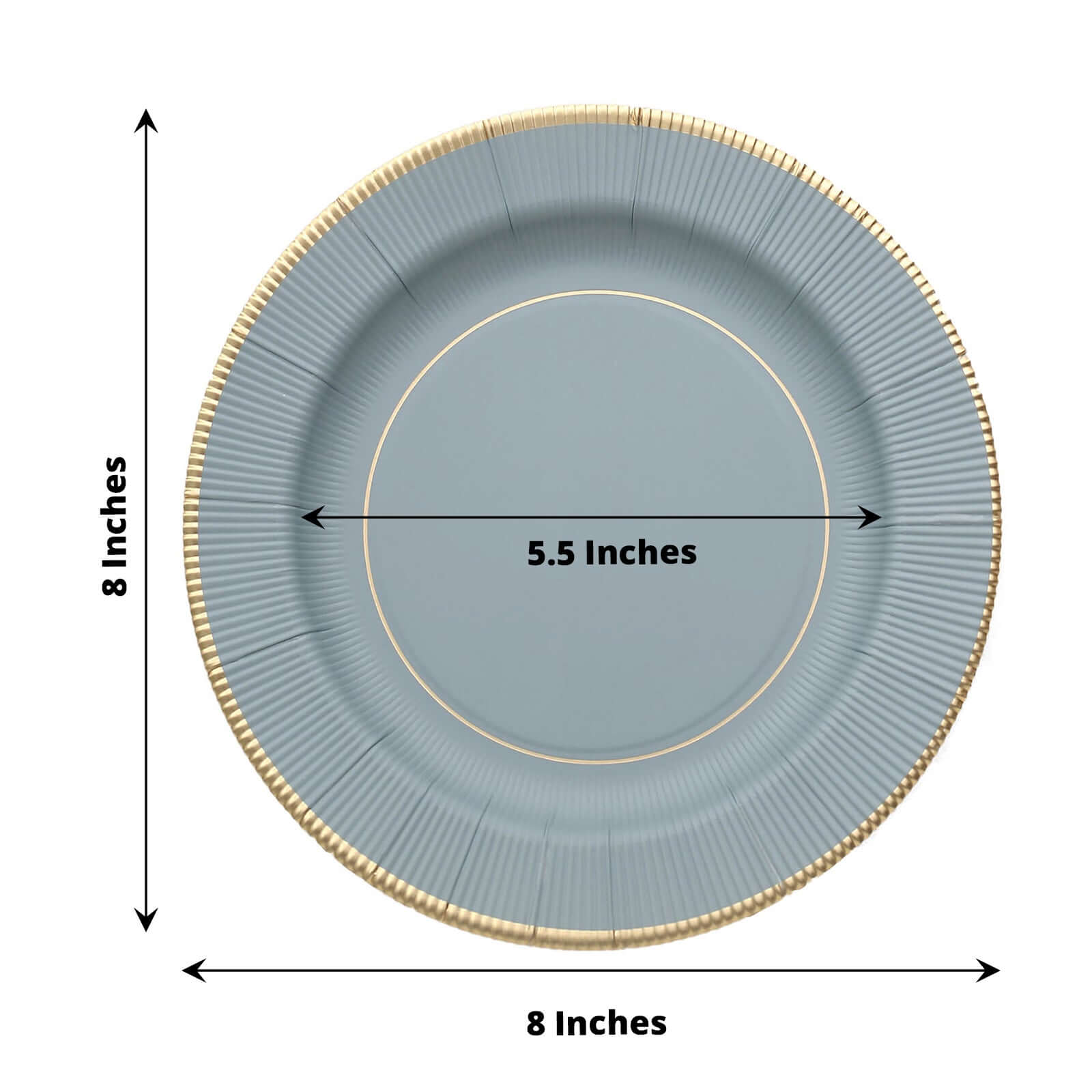 25 - Pack Paper 8" Round Dessert Plates in Dusty Blue Sunray Design with Gold Rim - Disposable Heavy Duty 350GSM Appetizer Salad Plates - Bell Racket Store