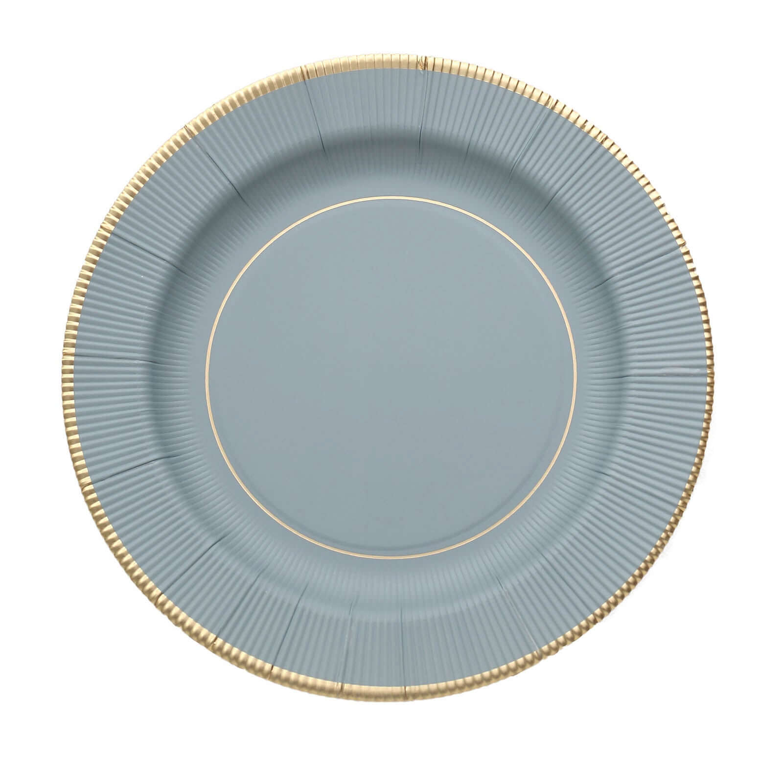 25 - Pack Paper 8" Round Dessert Plates in Dusty Blue Sunray Design with Gold Rim - Disposable Heavy Duty 350GSM Appetizer Salad Plates - Bell Racket Store