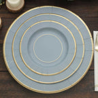 25 - Pack Paper 8" Round Dessert Plates in Dusty Blue Sunray Design with Gold Rim - Disposable Heavy Duty 350GSM Appetizer Salad Plates - Bell Racket Store