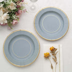 25 - Pack Paper 8" Round Dessert Plates in Dusty Blue Sunray Design with Gold Rim - Disposable Heavy Duty 350GSM Appetizer Salad Plates - Bell Racket Store
