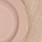 25 - Pack Paper 8" Round Dessert Plates in Dusty Rose Sunray Design with Gold Rim - Disposable Heavy Duty 350GSM Appetizer Salad Plates - Bell Racket Store