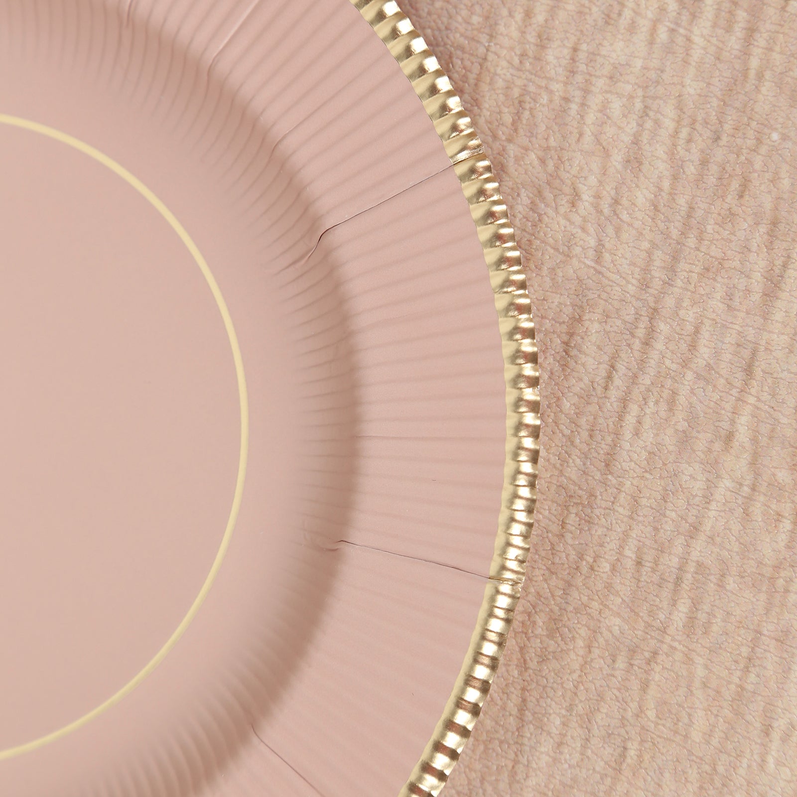 25 - Pack Paper 8" Round Dessert Plates in Dusty Rose Sunray Design with Gold Rim - Disposable Heavy Duty 350GSM Appetizer Salad Plates - Bell Racket Store