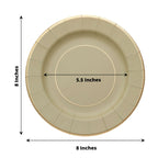 25 - Pack Paper 8" Round Dessert Plates in Khaki Sunray Design with Gold Rim - Disposable Heavy Duty 350GSM Appetizer Salad Plates - Bell Racket Store