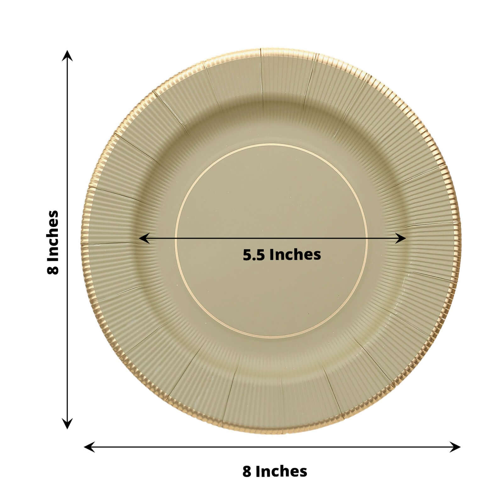 25 - Pack Paper 8" Round Dessert Plates in Khaki Sunray Design with Gold Rim - Disposable Heavy Duty 350GSM Appetizer Salad Plates - Bell Racket Store