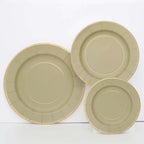 25 - Pack Paper 8" Round Dessert Plates in Khaki Sunray Design with Gold Rim - Disposable Heavy Duty 350GSM Appetizer Salad Plates - Bell Racket Store