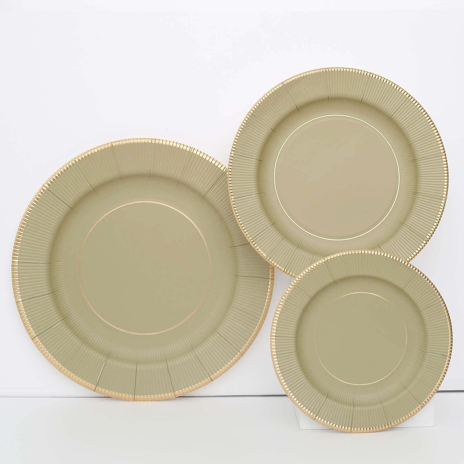 25 - Pack Paper 8" Round Dessert Plates in Khaki Sunray Design with Gold Rim - Disposable Heavy Duty 350GSM Appetizer Salad Plates - Bell Racket Store