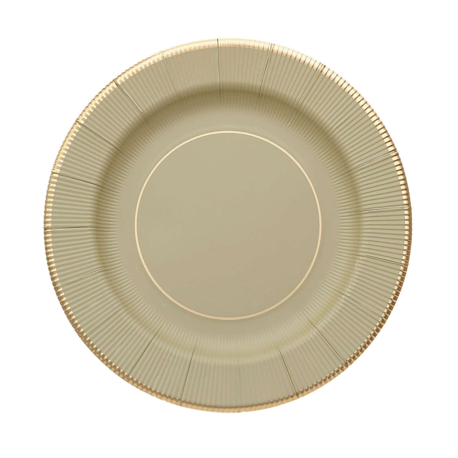 25 - Pack Paper 8" Round Dessert Plates in Khaki Sunray Design with Gold Rim - Disposable Heavy Duty 350GSM Appetizer Salad Plates - Bell Racket Store