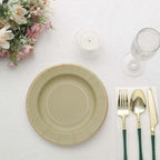 25 - Pack Paper 8" Round Dessert Plates in Khaki Sunray Design with Gold Rim - Disposable Heavy Duty 350GSM Appetizer Salad Plates - Bell Racket Store