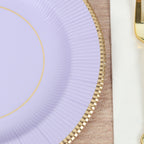 25 - Pack Paper 8" Round Dessert Plates in Lavender Lilac Sunray Design with Gold Rim - Disposable Heavy Duty 350GSM Appetizer Salad Plates - Bell Racket Store