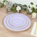 25 - Pack Paper 8" Round Dessert Plates in Lavender Lilac Sunray Design with Gold Rim - Disposable Heavy Duty 350GSM Appetizer Salad Plates - Bell Racket Store