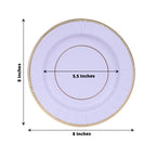 25 - Pack Paper 8" Round Dessert Plates in Lavender Lilac Sunray Design with Gold Rim - Disposable Heavy Duty 350GSM Appetizer Salad Plates - Bell Racket Store