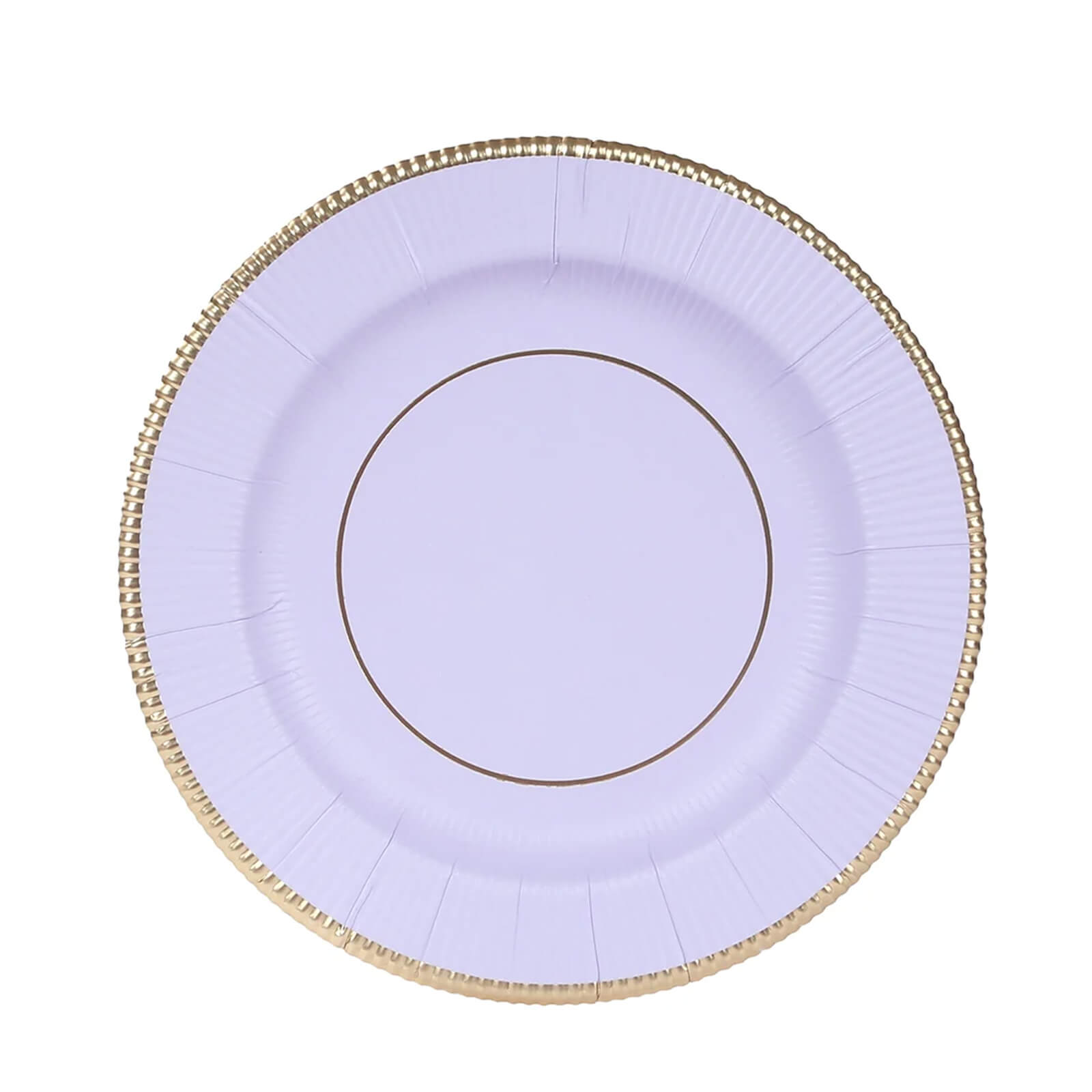 25 - Pack Paper 8" Round Dessert Plates in Lavender Lilac Sunray Design with Gold Rim - Disposable Heavy Duty 350GSM Appetizer Salad Plates - Bell Racket Store