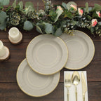 25 - Pack Paper 8" Round Dessert Plates in Taupe Sunray Design with Gold Rim - Disposable Heavy Duty 350GSM Appetizer Salad Plates - Bell Racket Store