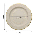 25 - Pack Paper 8" Round Dessert Plates in Taupe Sunray Design with Gold Rim - Disposable Heavy Duty 350GSM Appetizer Salad Plates - Bell Racket Store