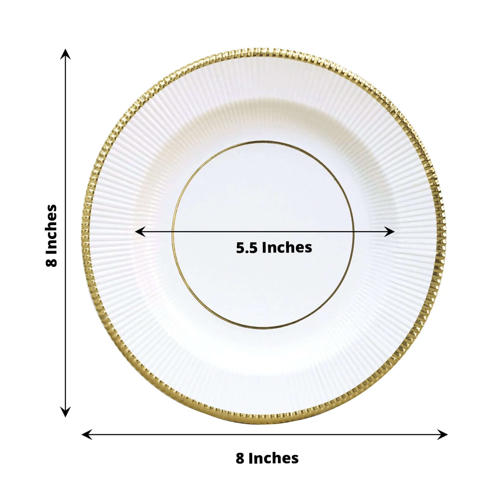 25 - Pack Paper 8" Round Dessert Plates in White Sunray Design with Gold Rim - Disposable Heavy Duty 350GSM Appetizer Salad Plates for Banquets & Celebrations - Bell Racket Store