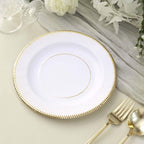 25 - Pack Paper 8" Round Dessert Plates in White Sunray Design with Gold Rim - Disposable Heavy Duty 350GSM Appetizer Salad Plates for Banquets & Celebrations - Bell Racket Store